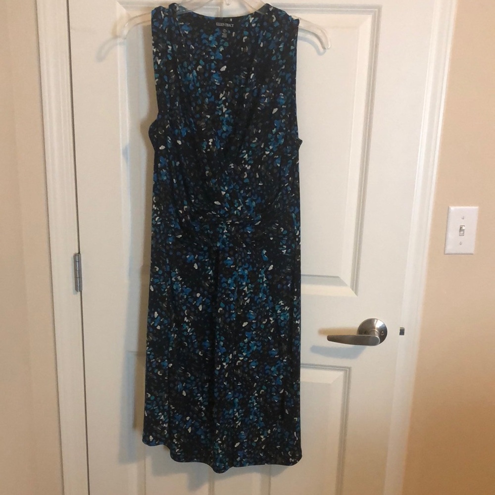 Ellen Tracy Black Sheath Midi Dress Sleeveless Crew Neck